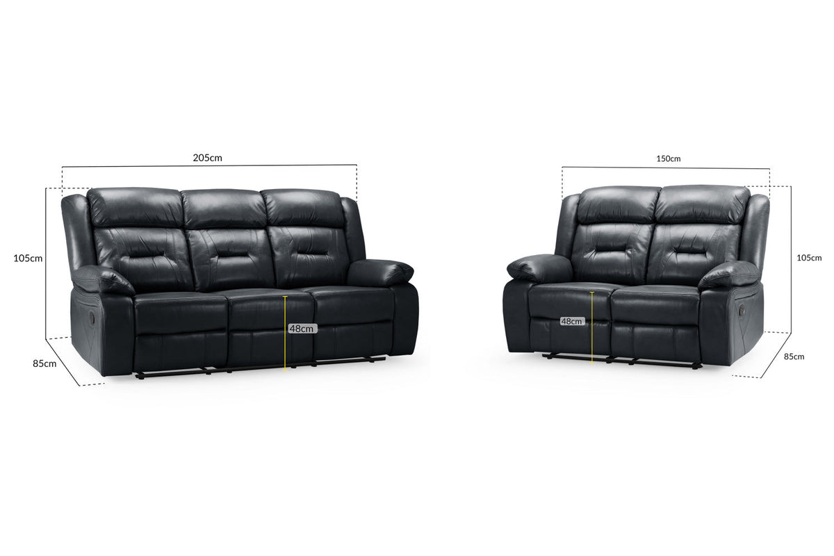 Novie Recliner 3+2 Set Sofa in Black