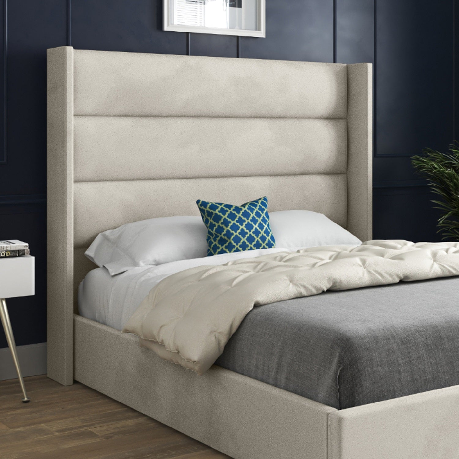 Jacob Straight Winged Upholstered Soft Velvet Designer Bed Frame