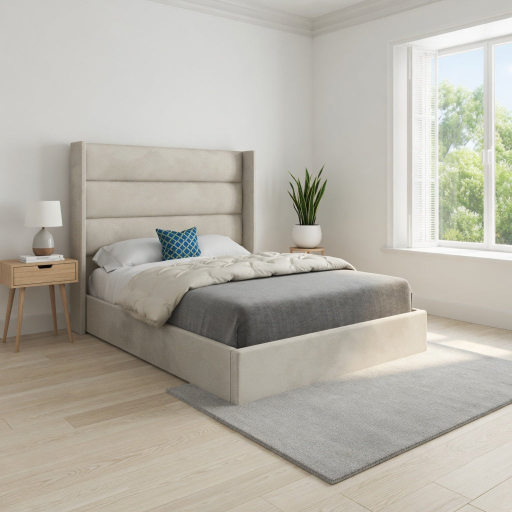 Jacob Straight Winged Upholstered Soft Velvet Designer Bed Frame
