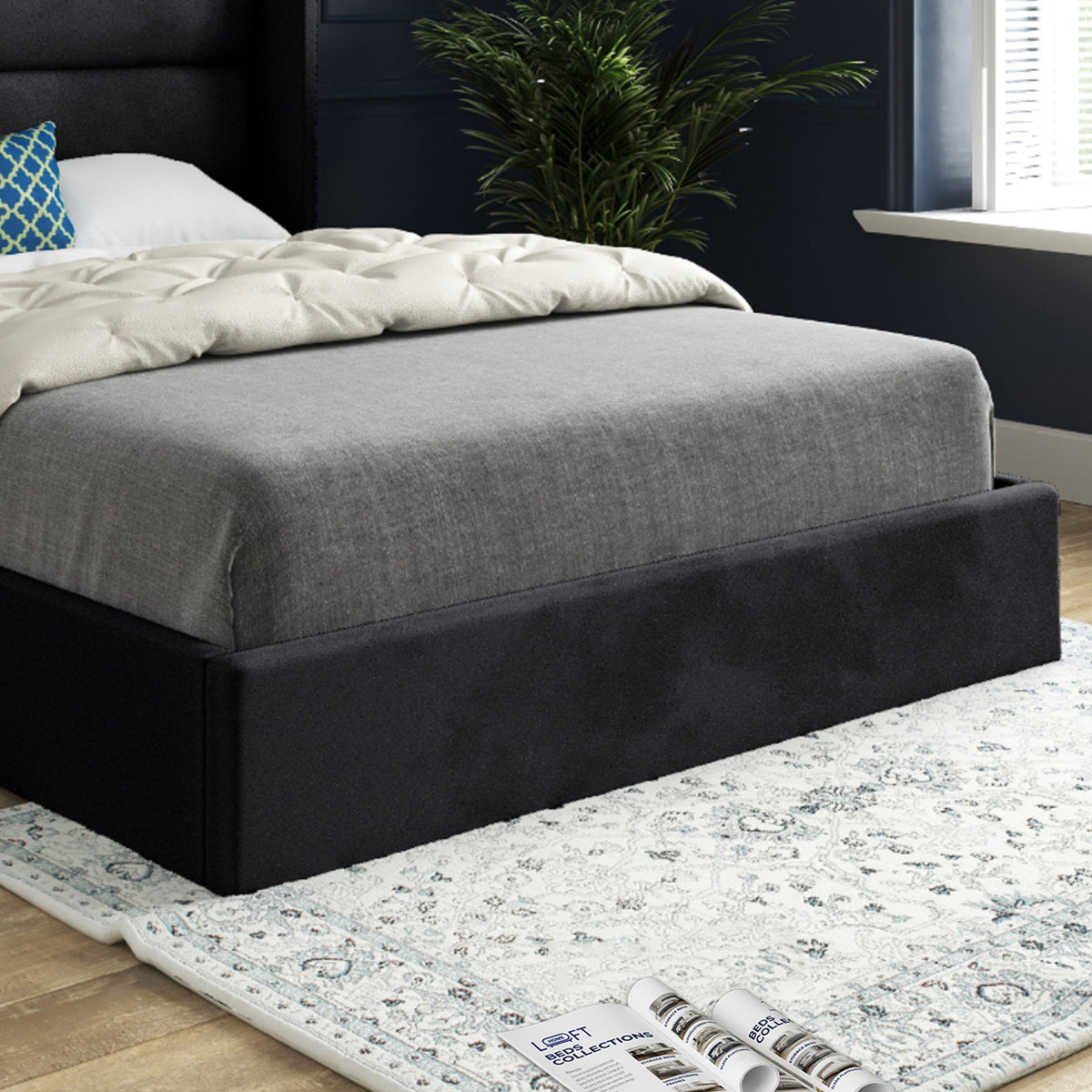 Jacob Straight Winged Upholstered Soft Velvet Designer Bed Frame