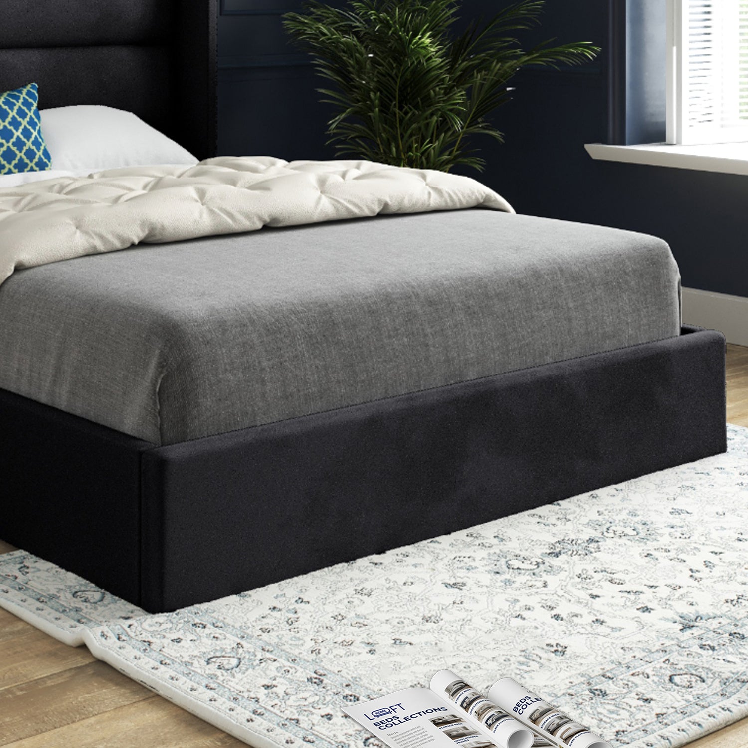 Jacob Straight Winged Upholstered Soft Velvet Designer Bed Frame
