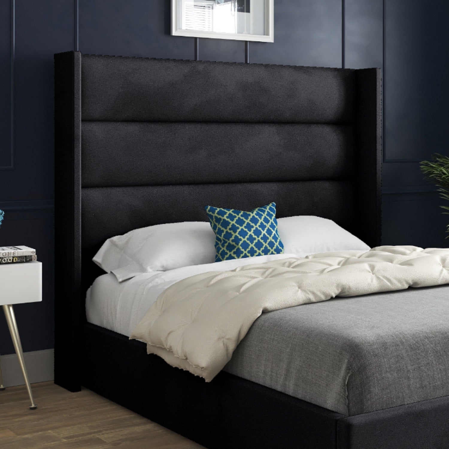 Jacob Straight Winged Upholstered Soft Velvet Designer Bed Frame