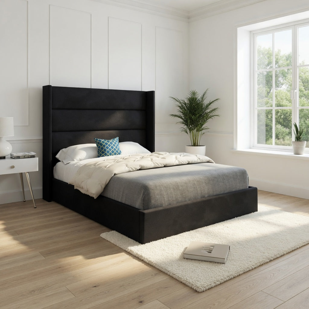 Jacob Straight Winged Upholstered Soft Velvet Designer Bed Frame