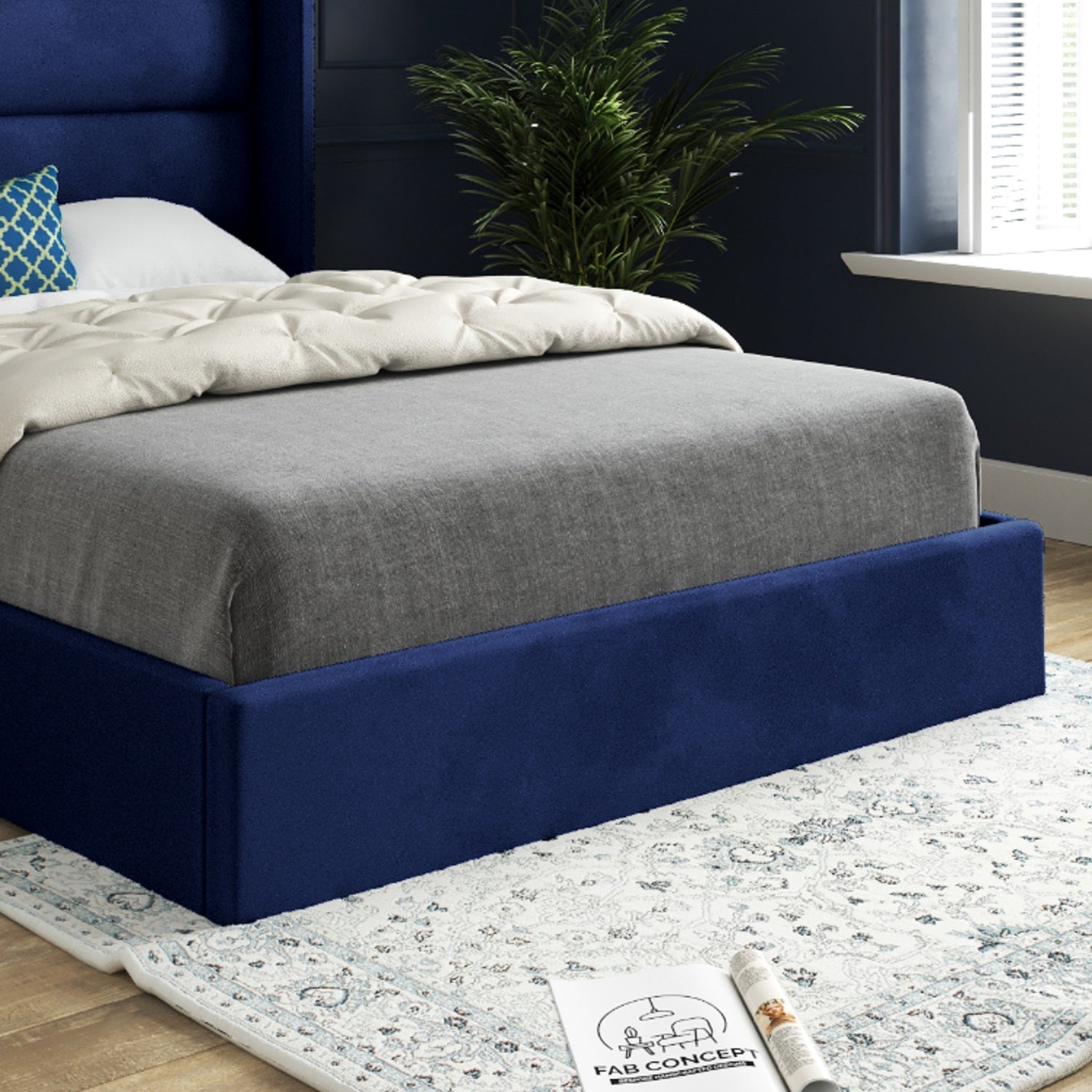 Nuno Straight Winged Upholstered Soft Velvet Bed Frame