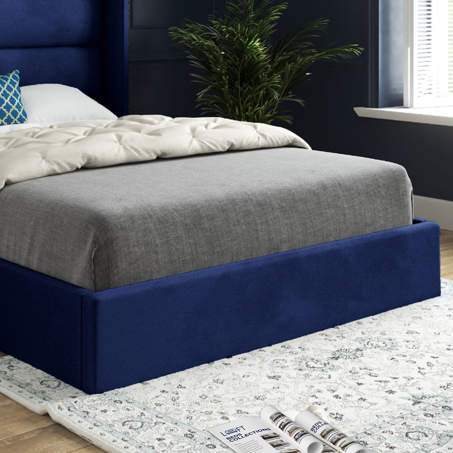 Jacob Straight Winged Upholstered Soft Velvet Designer Bed Frame