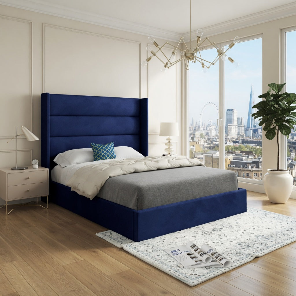 Jacob Straight Winged Upholstered Soft Velvet Designer Bed Frame