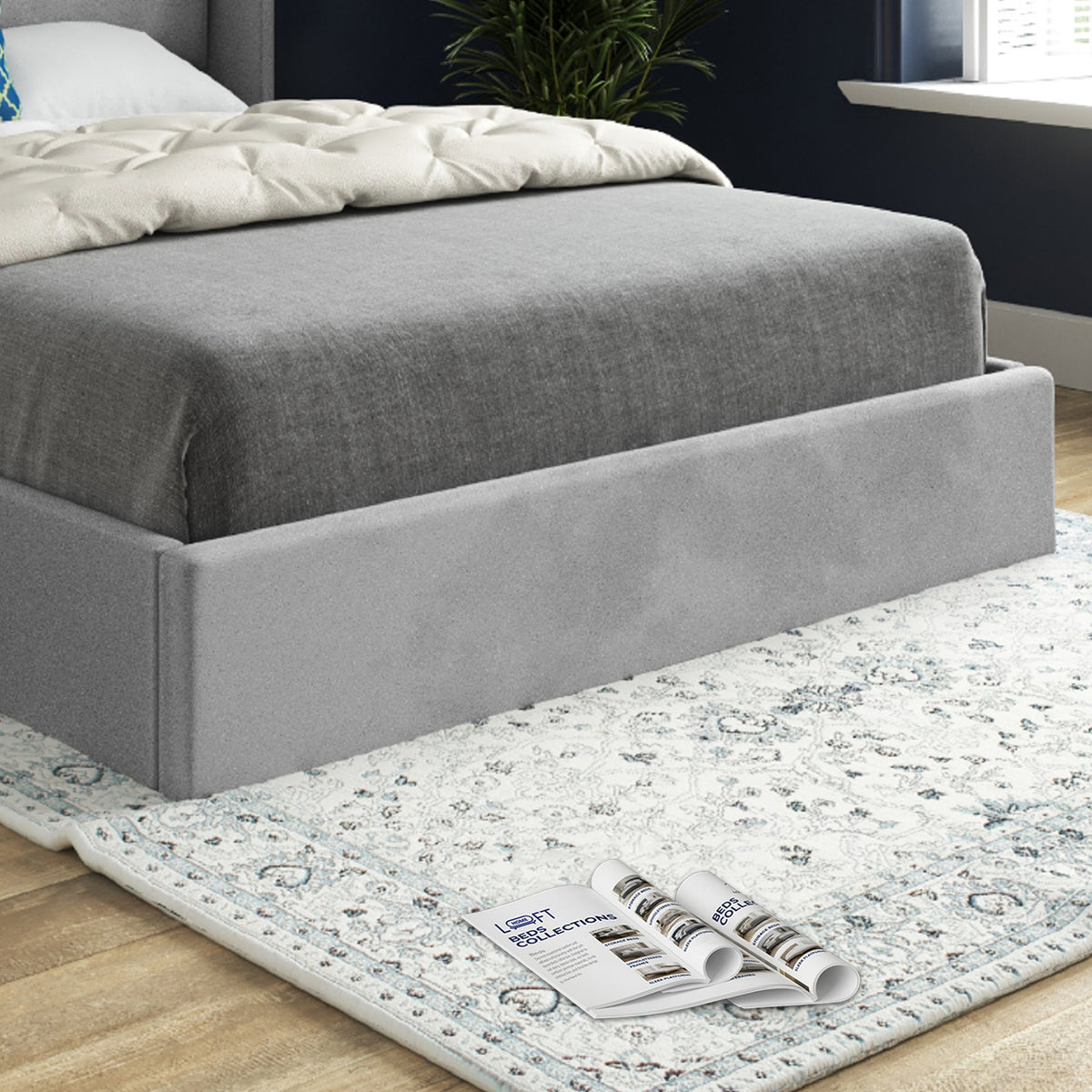 Jacob Straight Winged Upholstered Soft Velvet Designer Bed Frame