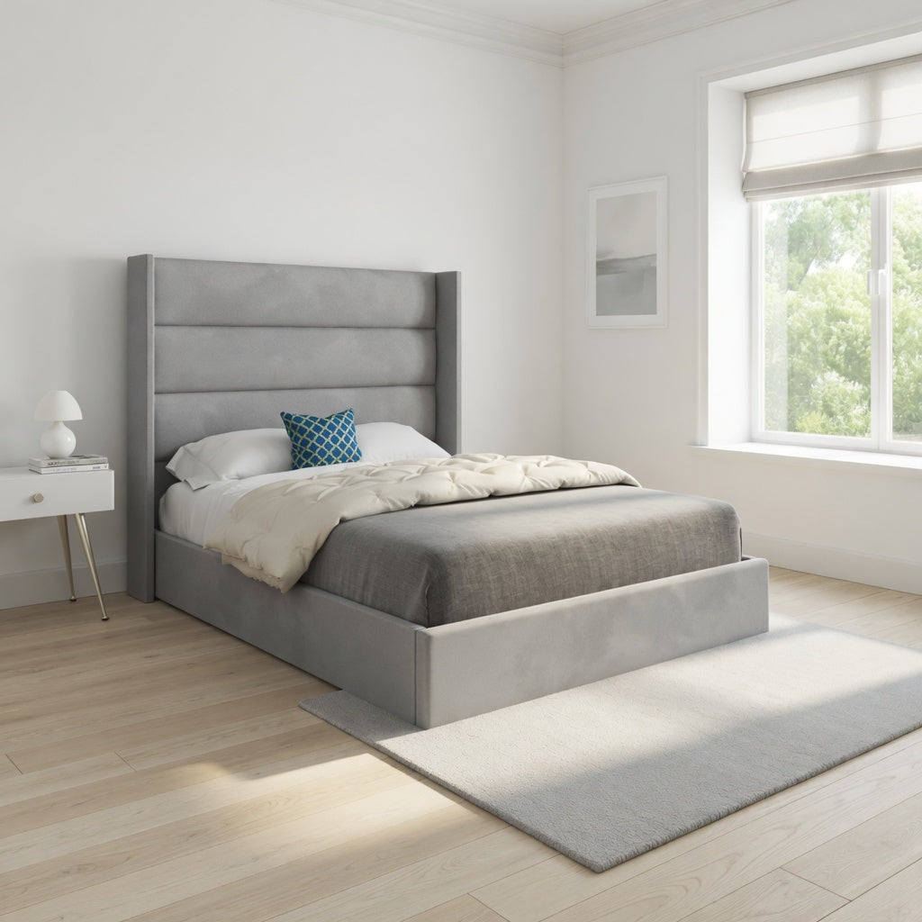 Jacob Straight Winged Upholstered Soft Velvet Designer Bed Frame