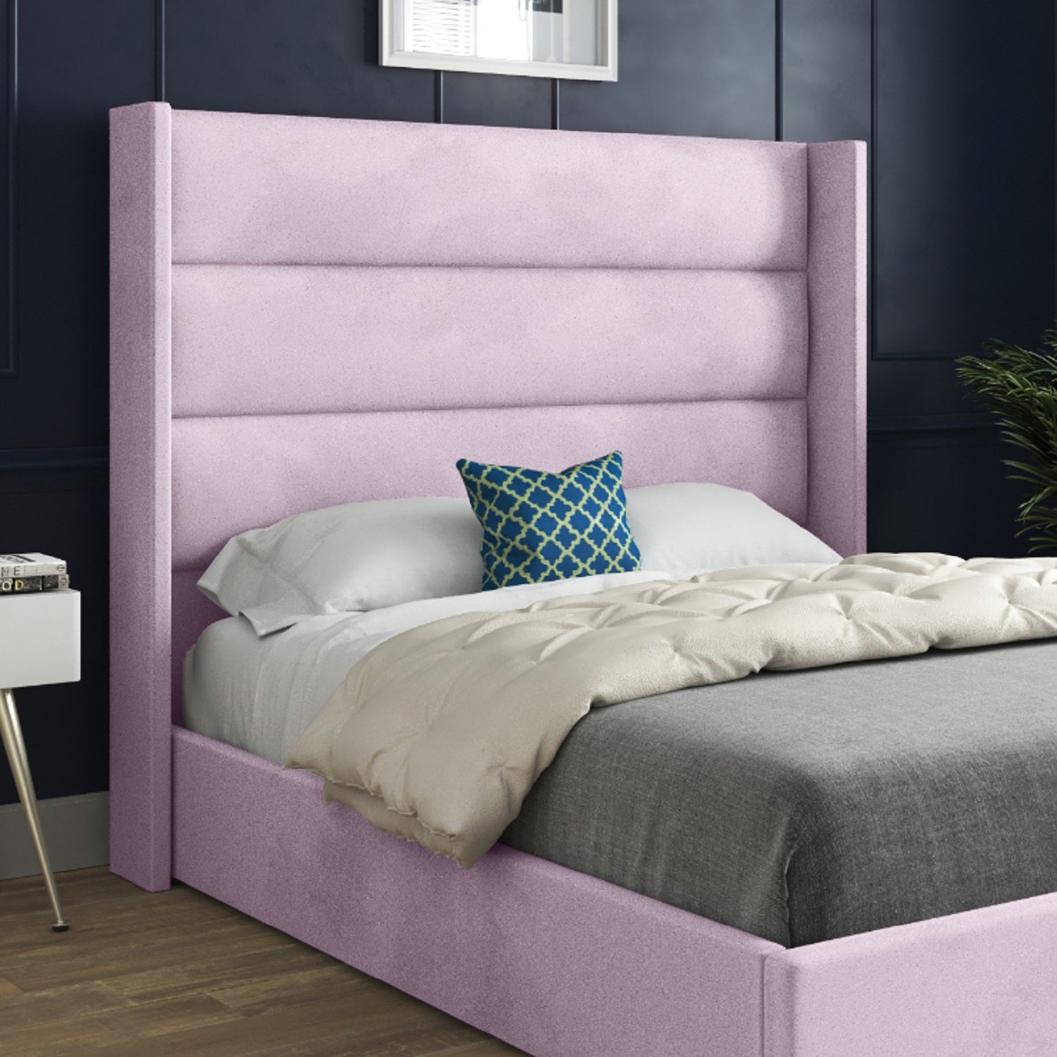 Jacob Straight Winged Upholstered Soft Velvet Designer Bed Frame