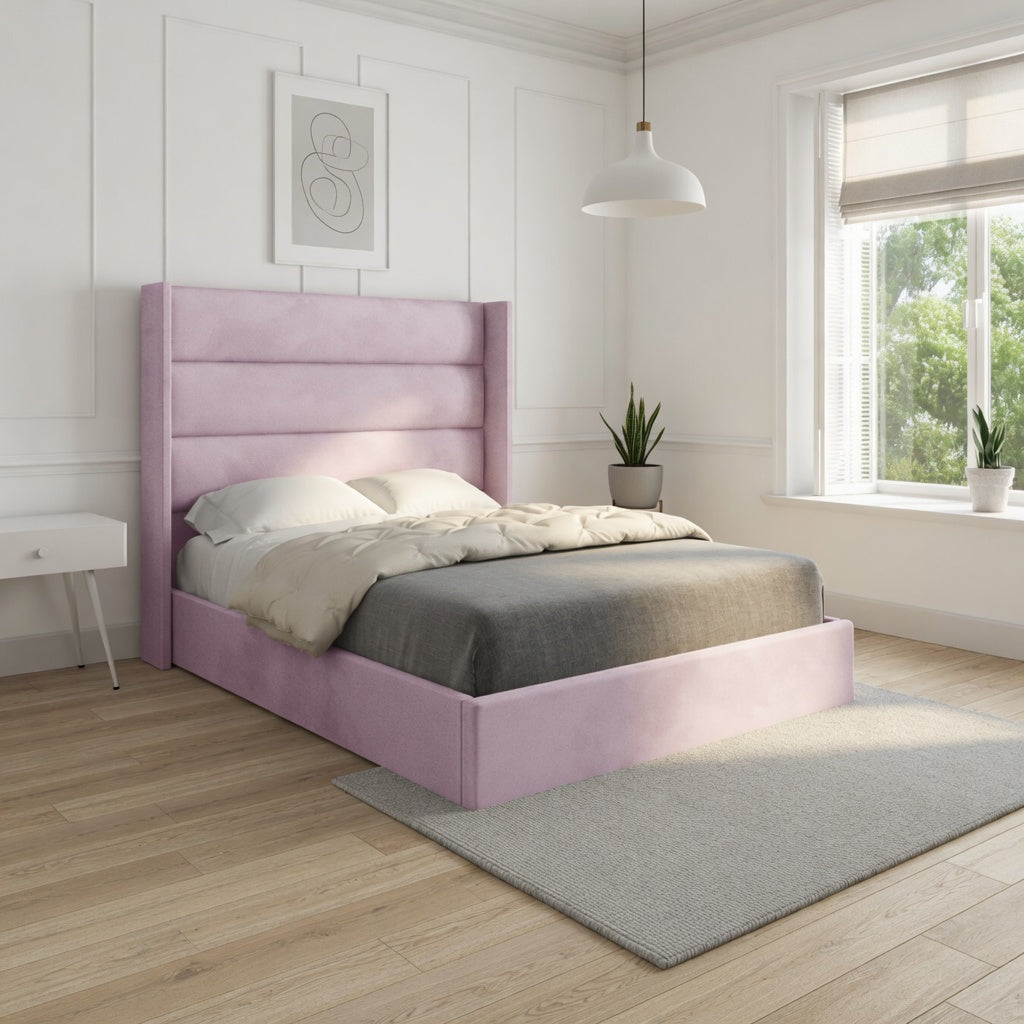 Jacob Straight Winged Upholstered Soft Velvet Designer Bed Frame