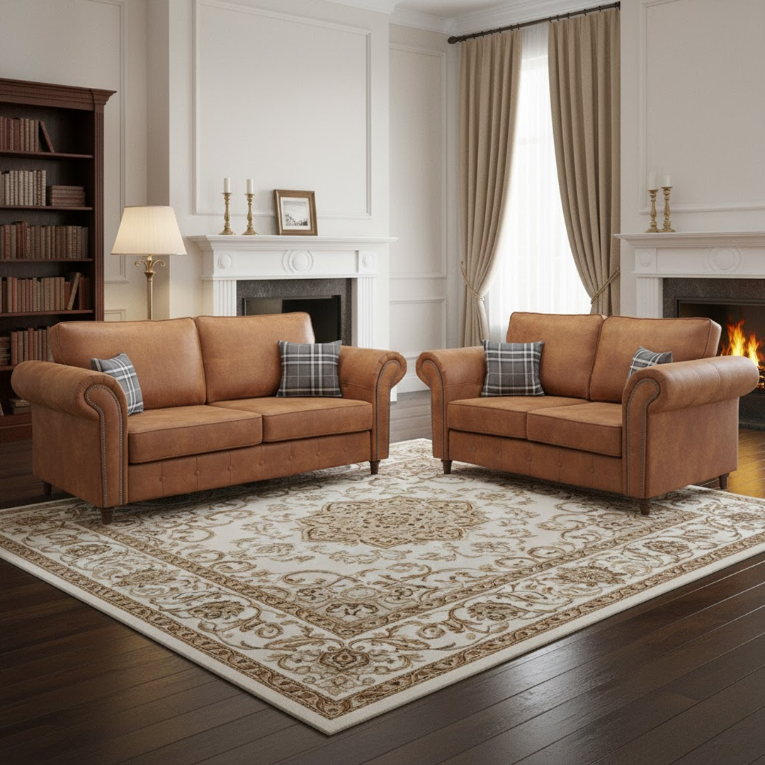 Oakland Leather Sofa 3+2 Seater Tan