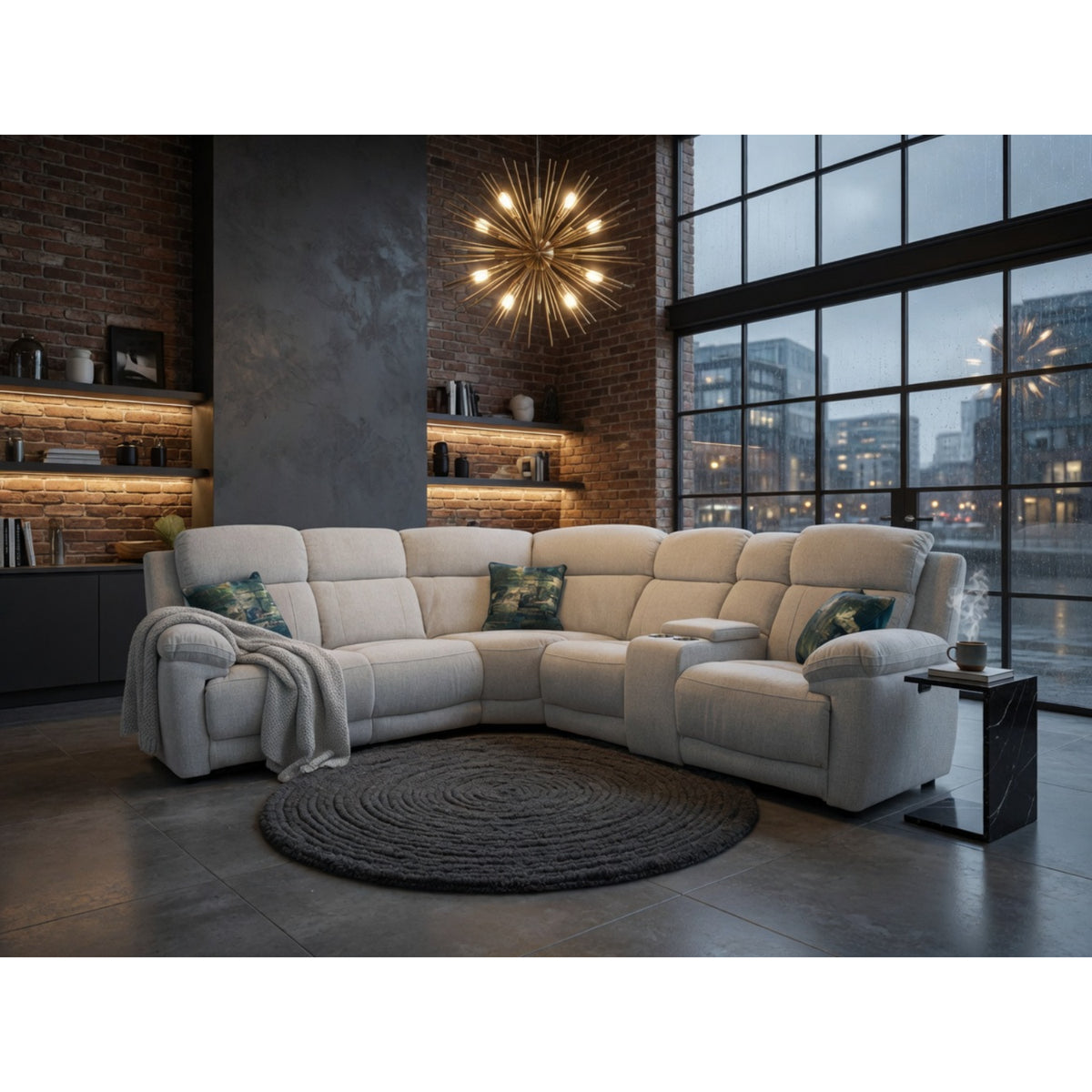 Owen Electric Recliner Sofa Large Corner in Beige