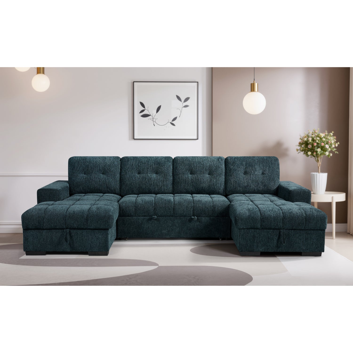 Palermo Sofabed U Shape Corner In Teal