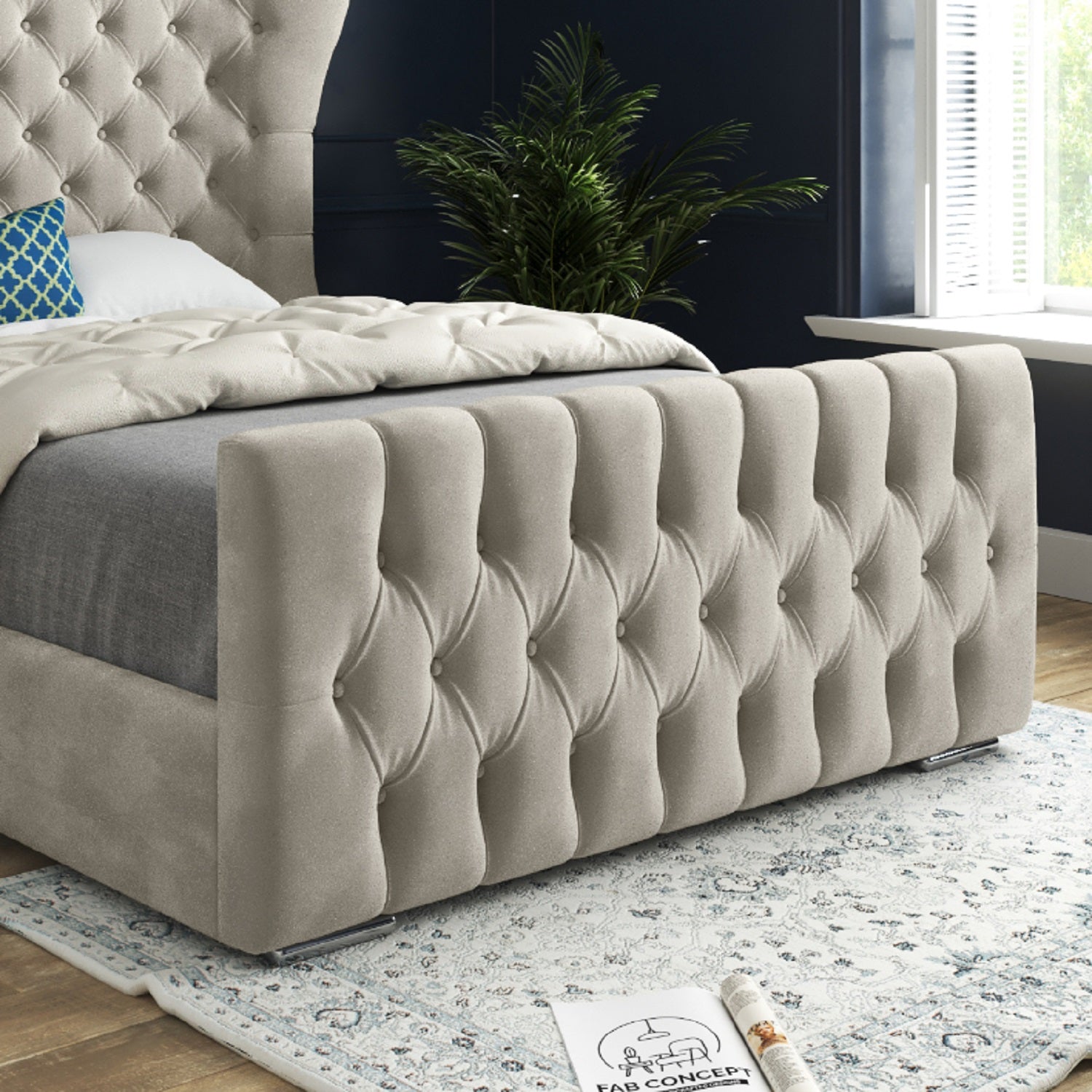 Parma Wide Curved Winged Upholstered Soft Velvet Bed Frame