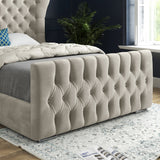 Lika Wide Curved Winged Upholstered Soft Velvet Designer Bed Frame