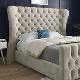 Lika Wide Curved Winged Upholstered Soft Velvet Designer Bed Frame
