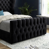 Lika Wide Curved Winged Upholstered Soft Velvet Designer Bed Frame