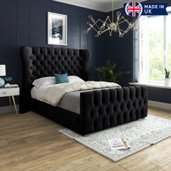 Parma Wide Curved Winged Upholstered Soft Velvet Bed Frame