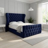 Lika Wide Curved Winged Upholstered Soft Velvet Designer Bed Frame