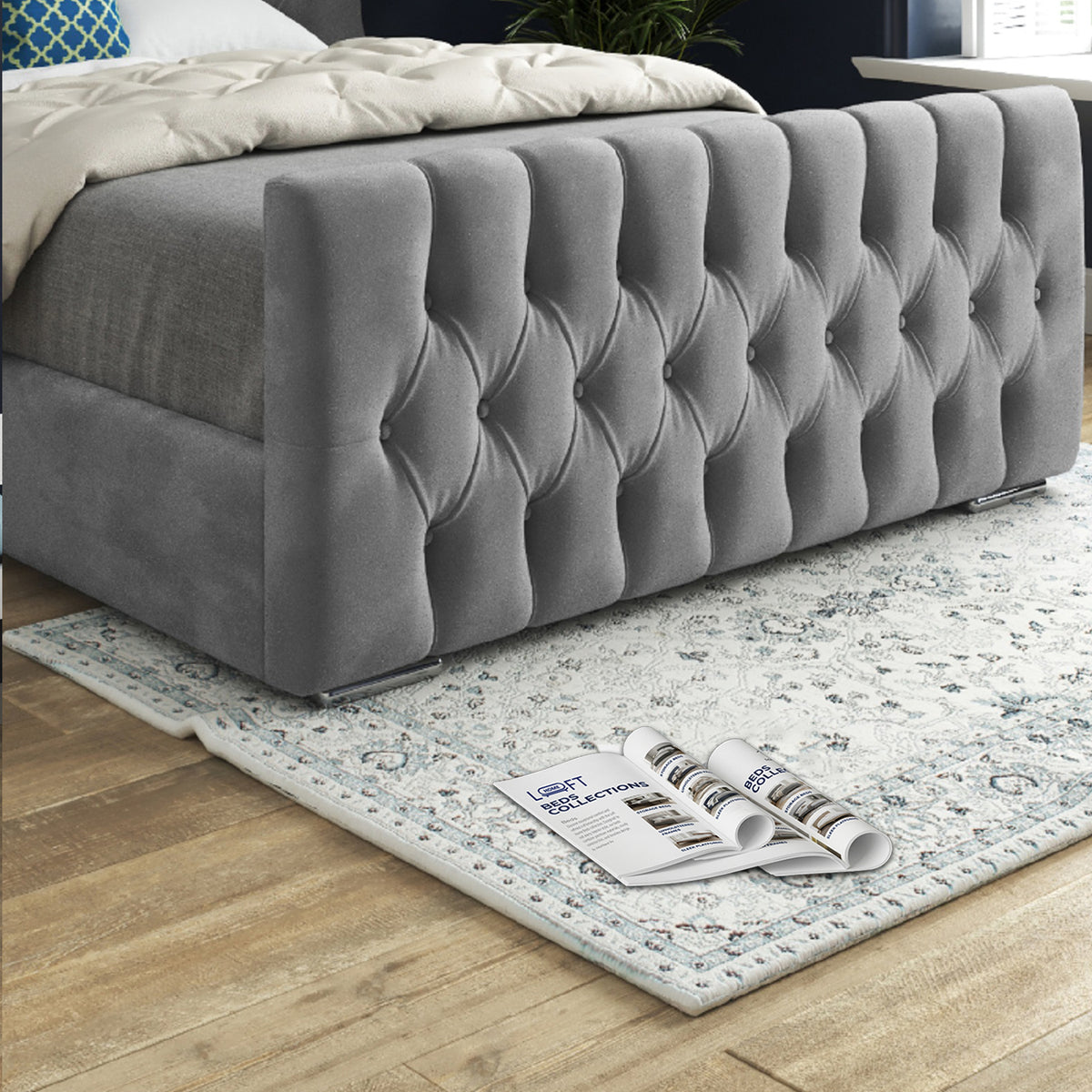 Lika Wide Curved Winged Upholstered Soft Velvet Designer Bed Frame