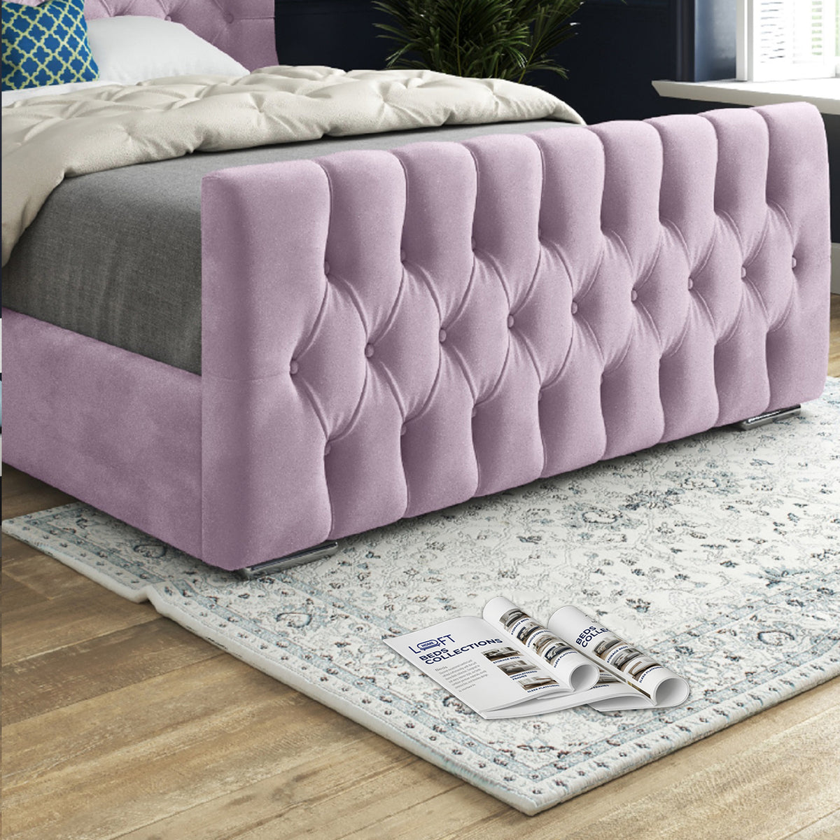 Lika Wide Curved Winged Upholstered Soft Velvet Designer Bed Frame