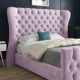 Lika Wide Curved Winged Upholstered Soft Velvet Designer Bed Frame