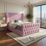 Lika Wide Curved Winged Upholstered Soft Velvet Designer Bed Frame