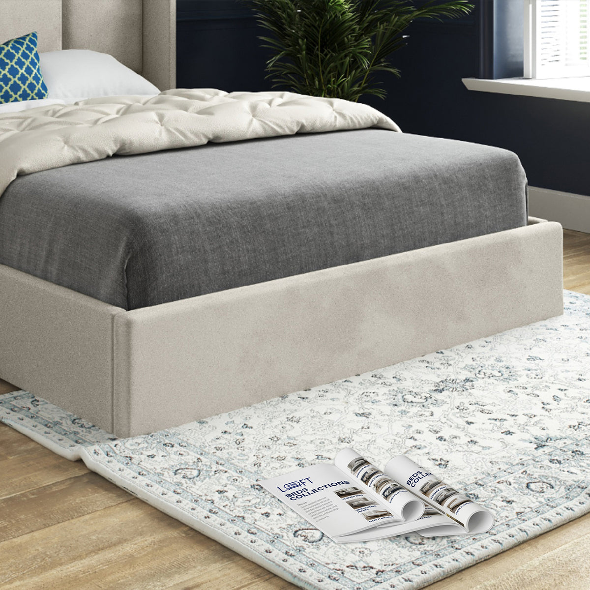 Makis Straight Winged Upholstered Soft Velvet Designer Bed Frame