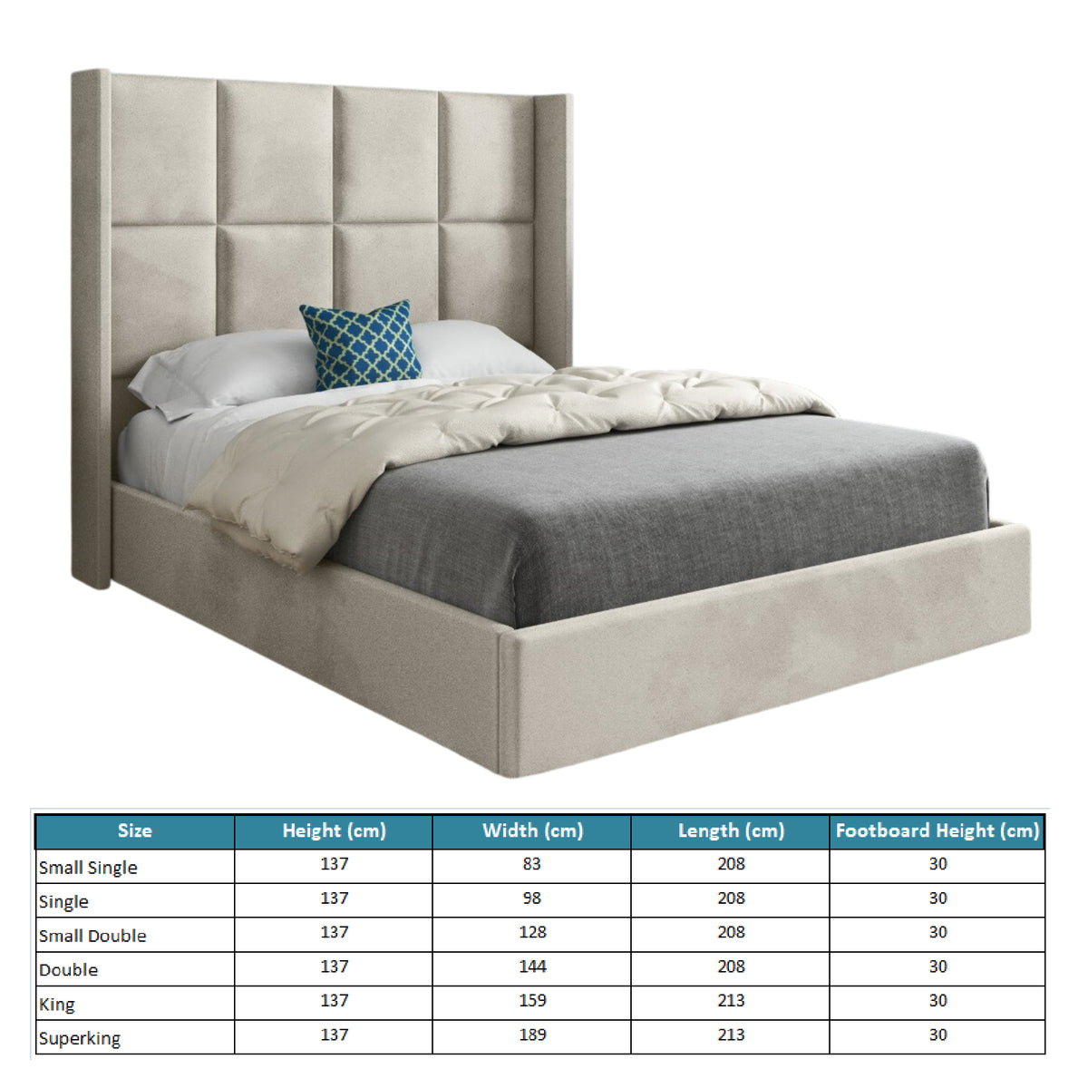 Makis Straight Winged Upholstered Soft Velvet Designer Bed Frame