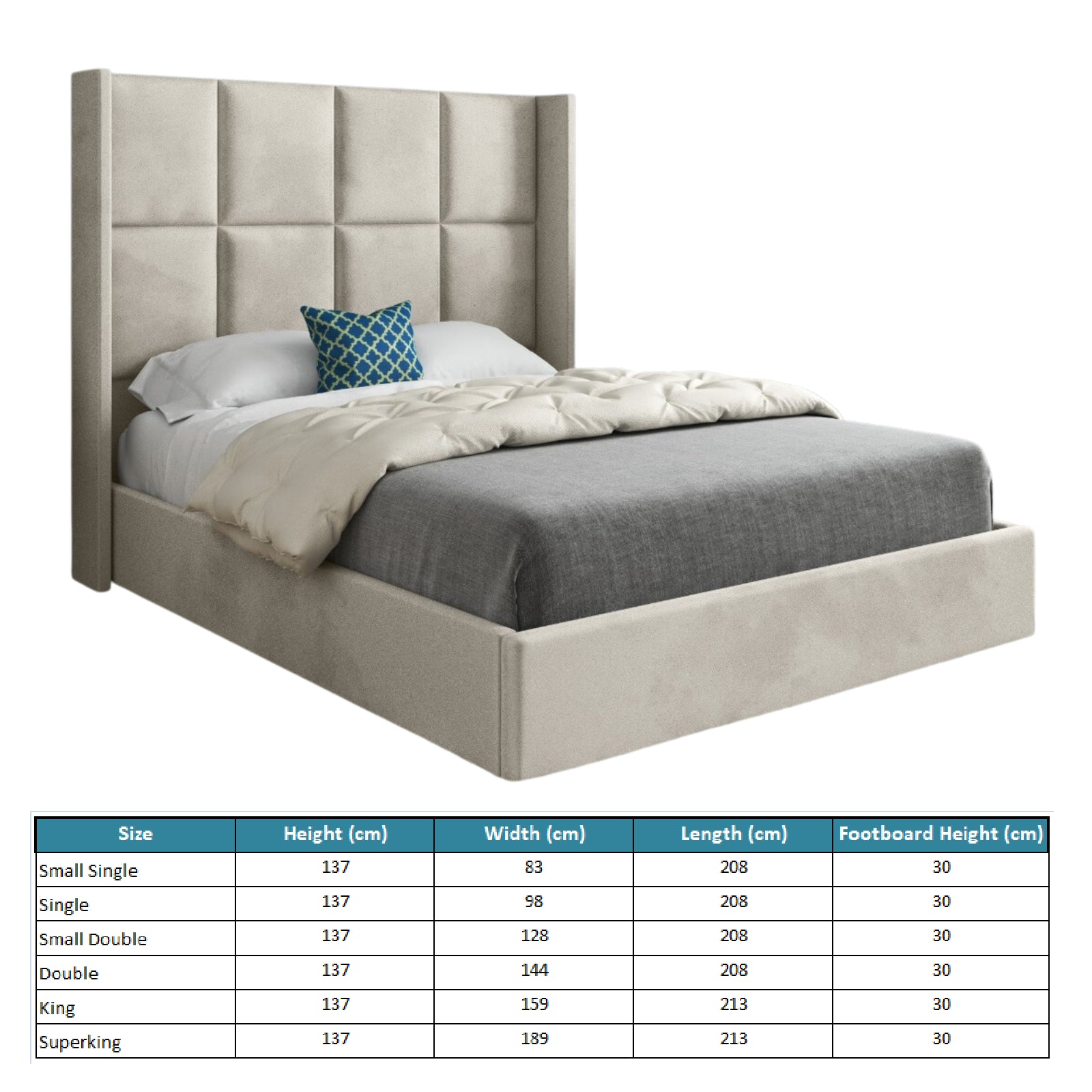 Makis Straight Winged Upholstered Soft Velvet Designer Bed Frame