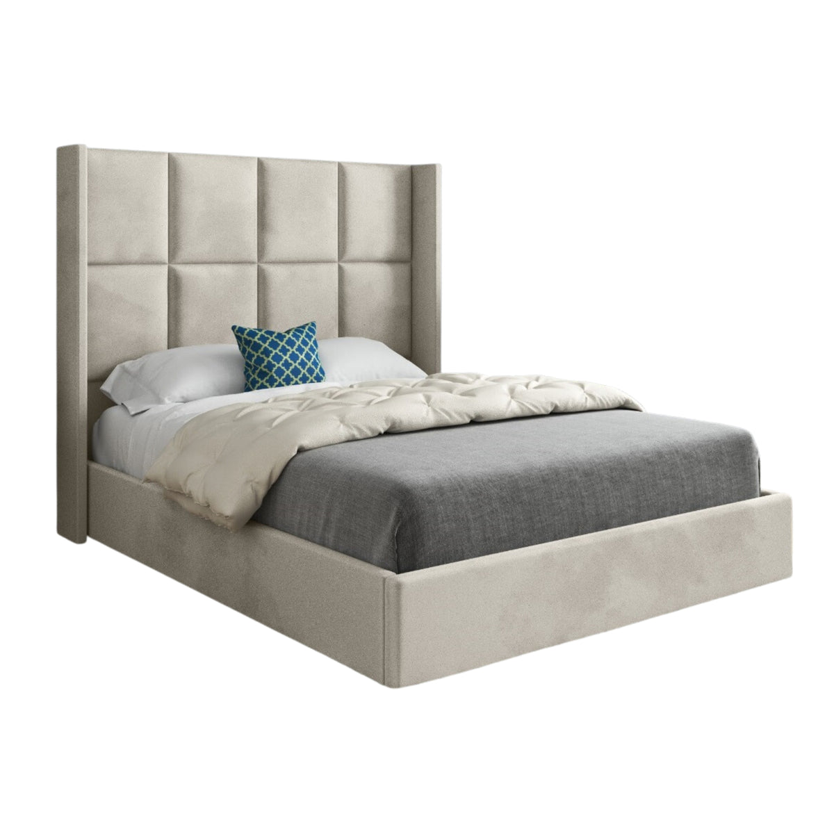 Makis Straight Winged Upholstered Soft Velvet Designer Bed Frame