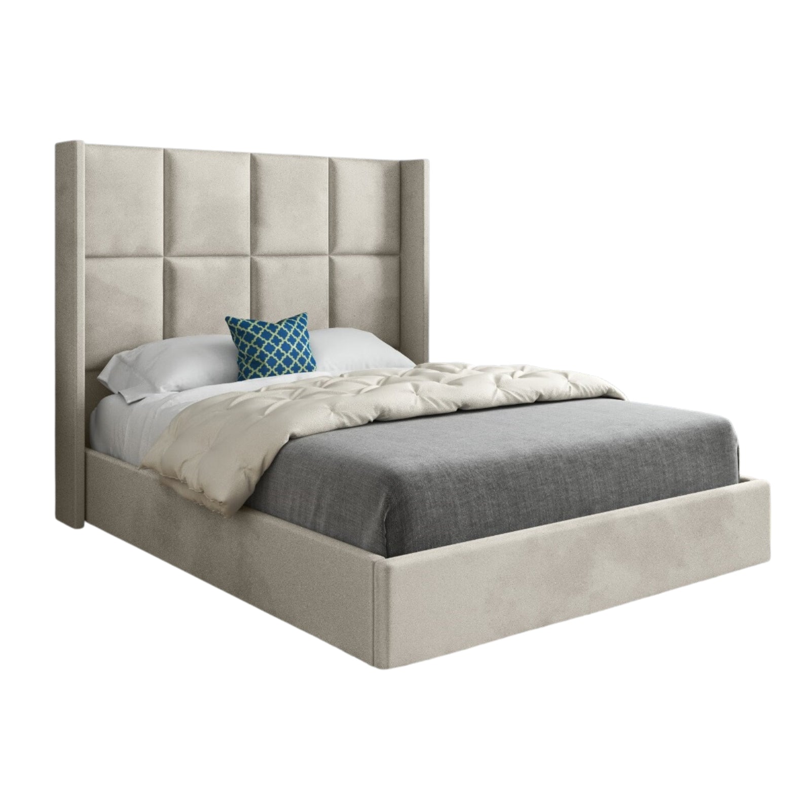 Makis Straight Winged Upholstered Soft Velvet Designer Bed Frame