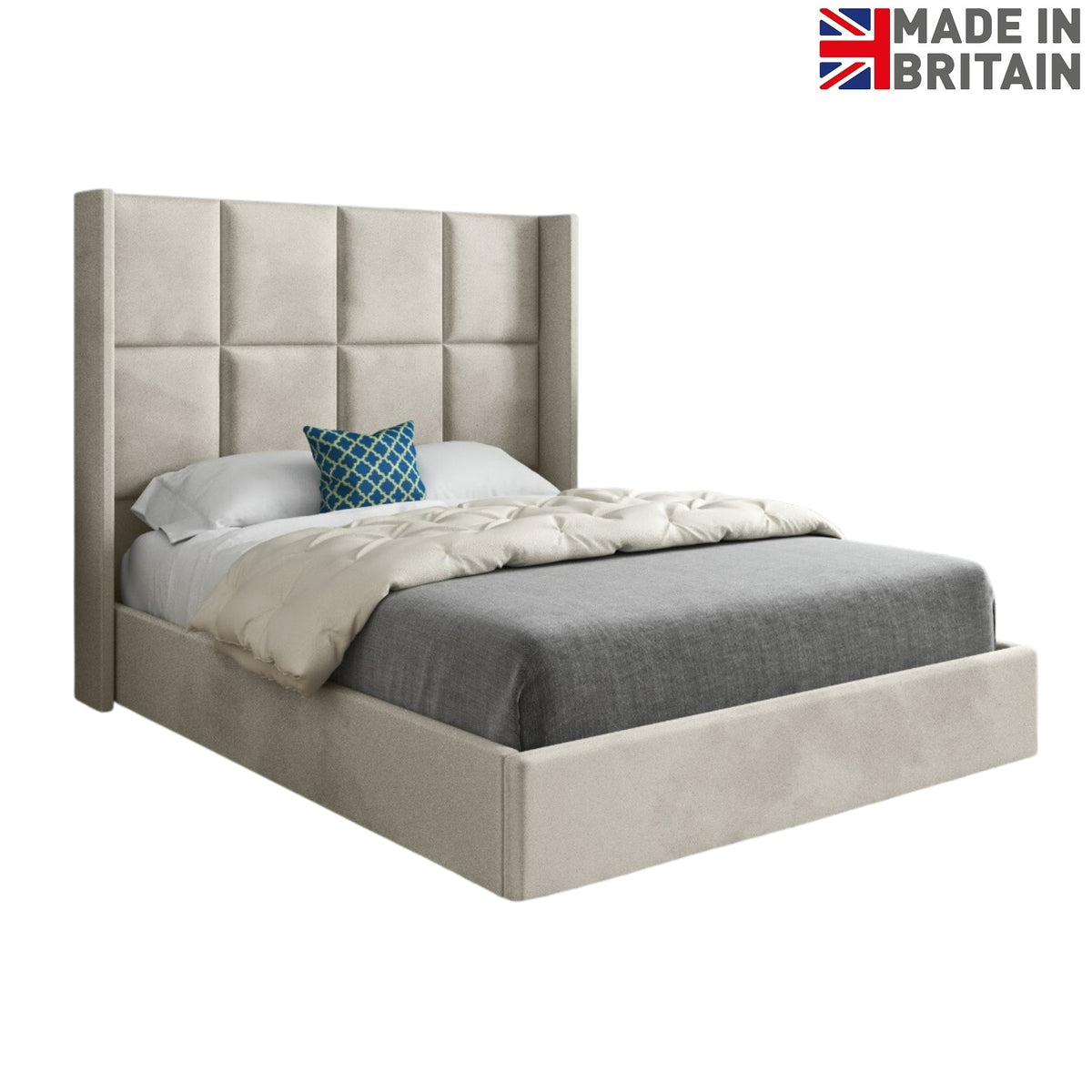 Makis Straight Winged Upholstered Soft Velvet Designer Bed Frame