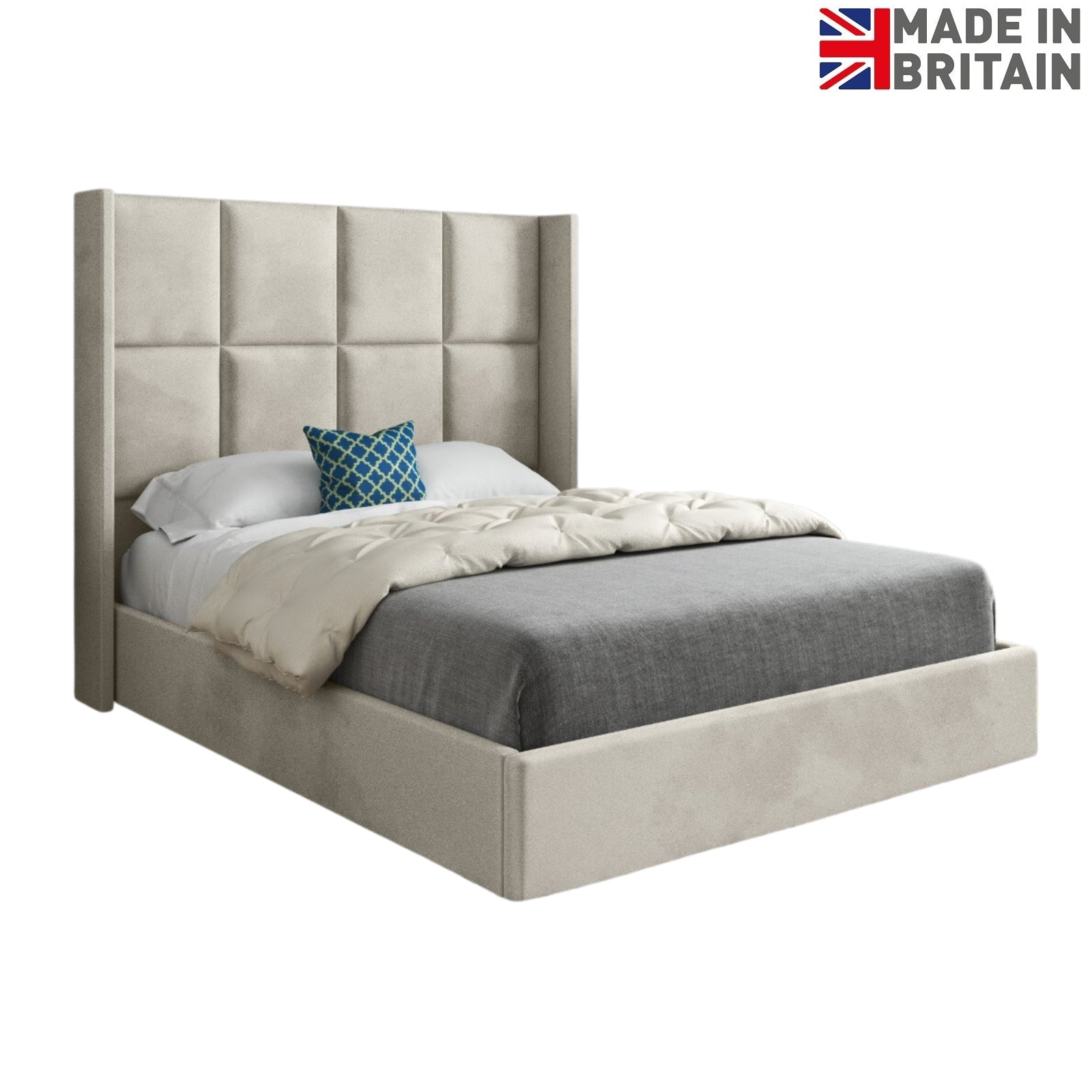 Makis Straight Winged Upholstered Soft Velvet Designer Bed Frame