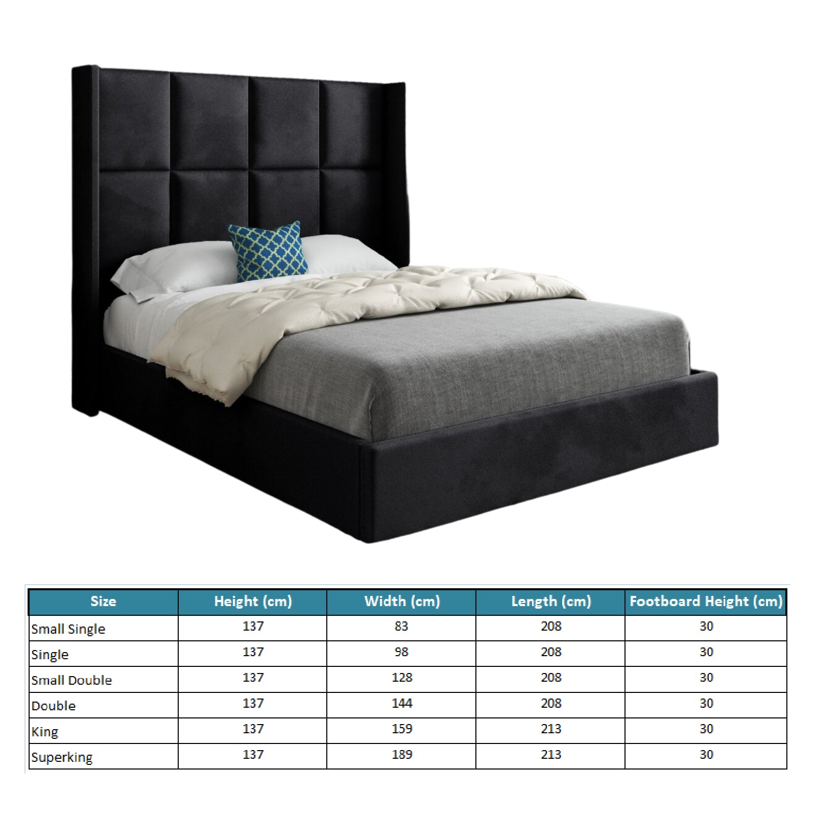 Makis Straight Winged Upholstered Soft Velvet Designer Bed Frame