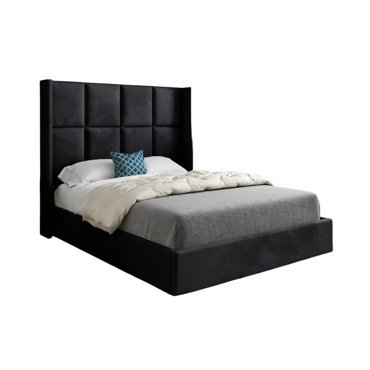 Makis Straight Winged Upholstered Soft Velvet Designer Bed Frame