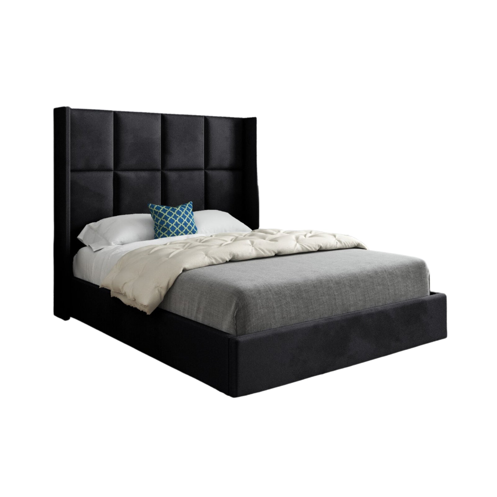 Makis Straight Winged Upholstered Soft Velvet Designer Bed Frame