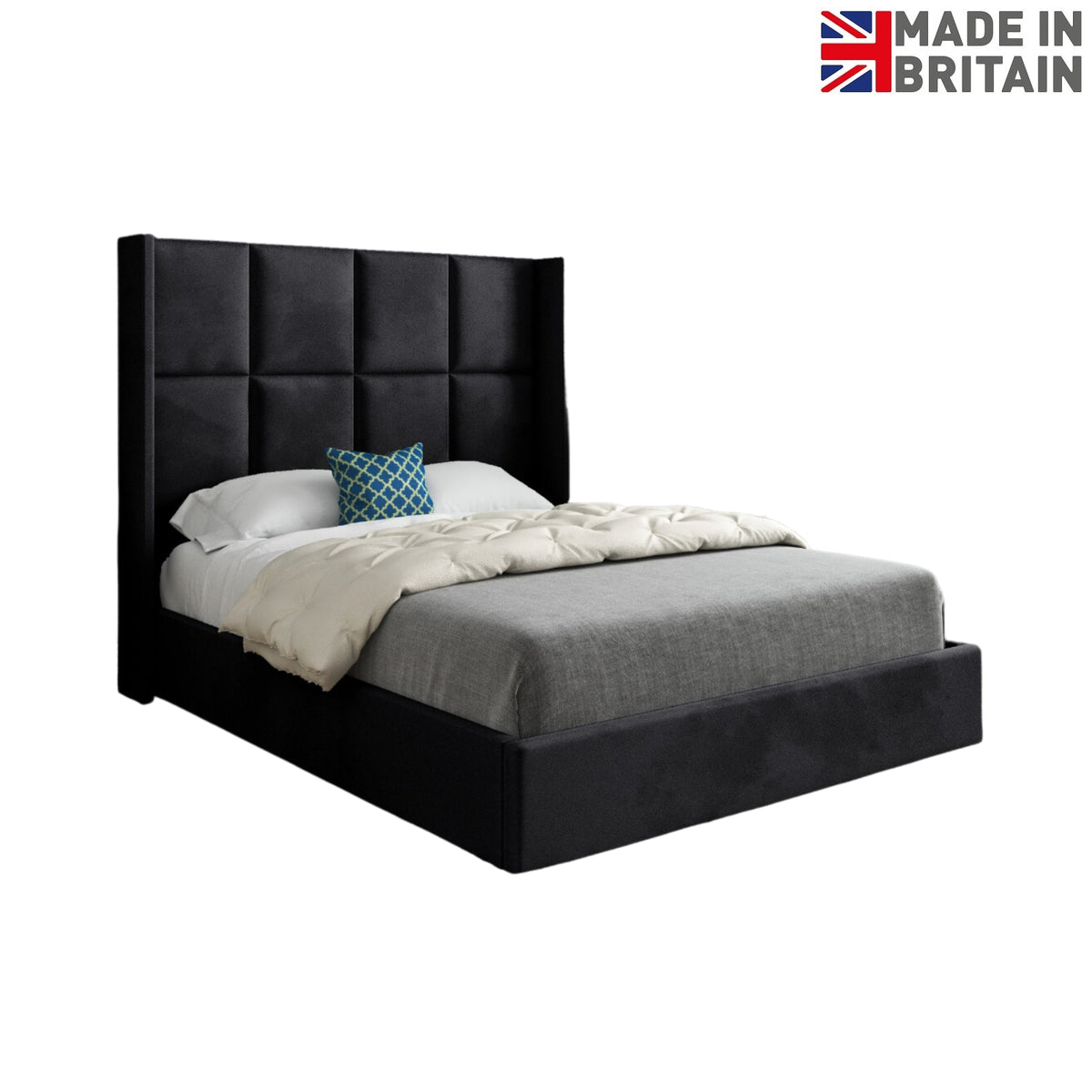 Makis Straight Winged Upholstered Soft Velvet Designer Bed Frame