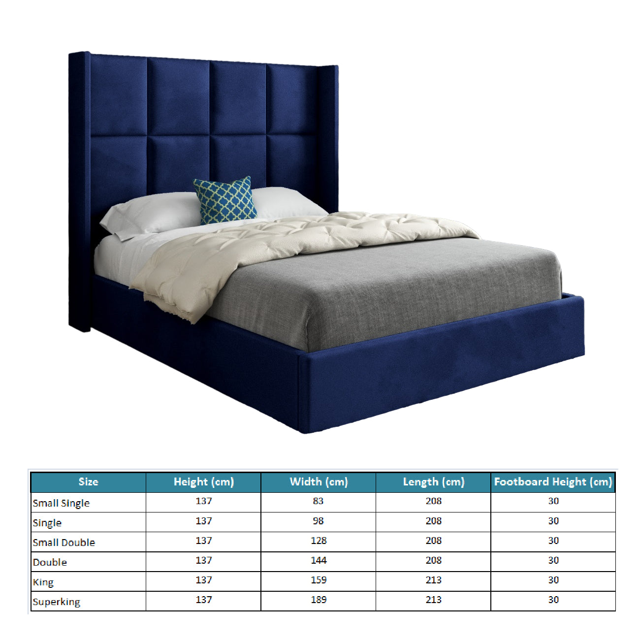 Makis Straight Winged Upholstered Soft Velvet Designer Bed Frame