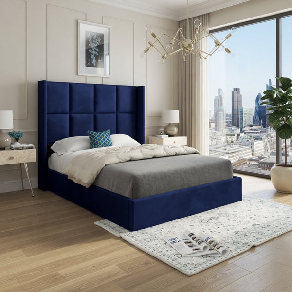 Makis Straight Winged Upholstered Soft Velvet Designer Bed Frame