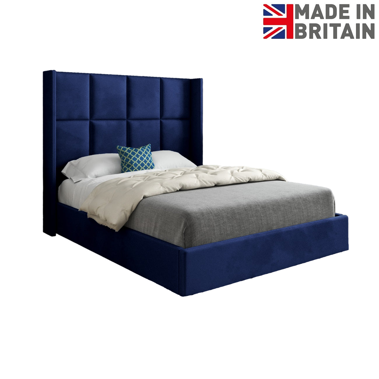 Makis Straight Winged Upholstered Soft Velvet Designer Bed Frame