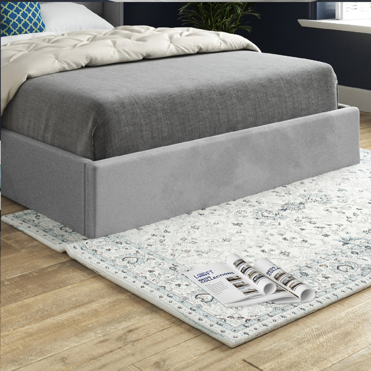 Makis Straight Winged Upholstered Soft Velvet Designer Bed Frame