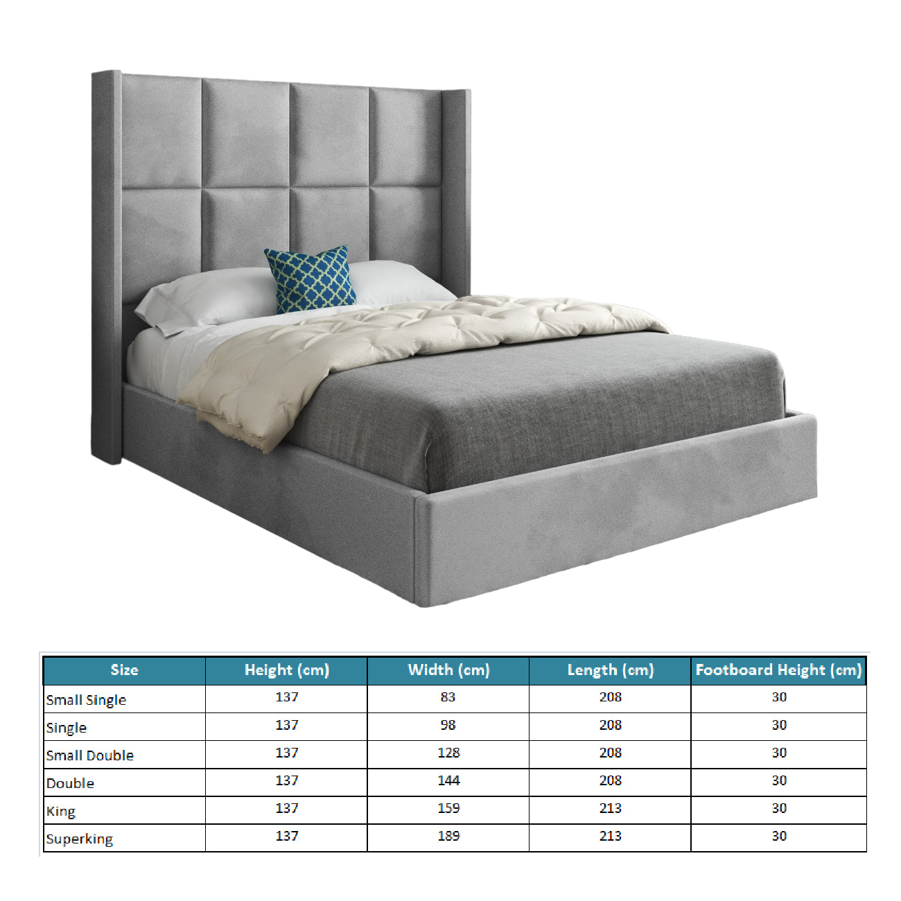 Makis Straight Winged Upholstered Soft Velvet Designer Bed Frame