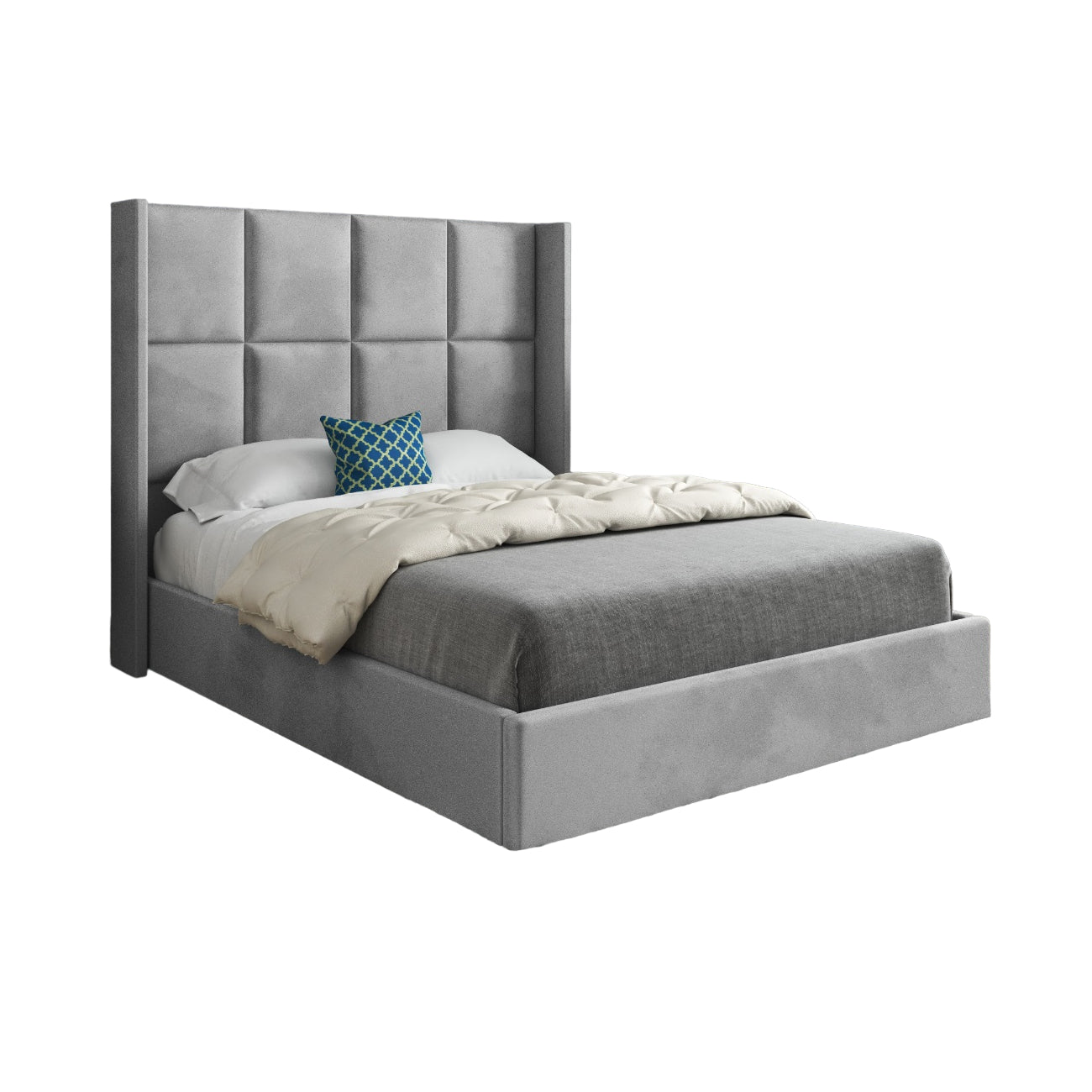 Makis Straight Winged Upholstered Soft Velvet Designer Bed Frame