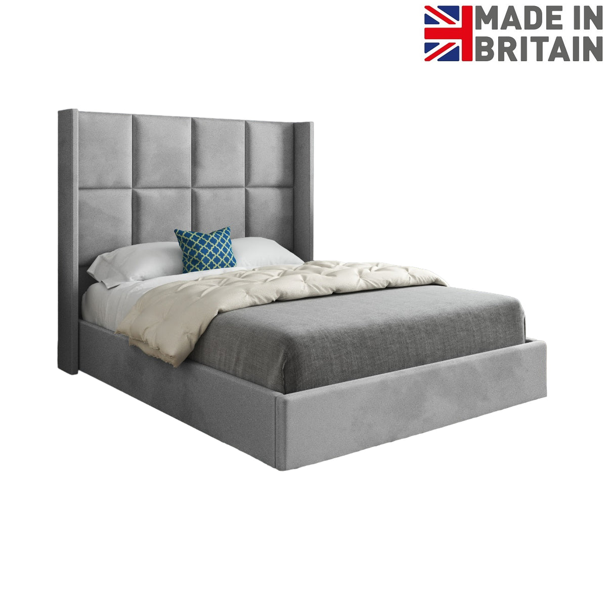 Makis Straight Winged Upholstered Soft Velvet Designer Bed Frame