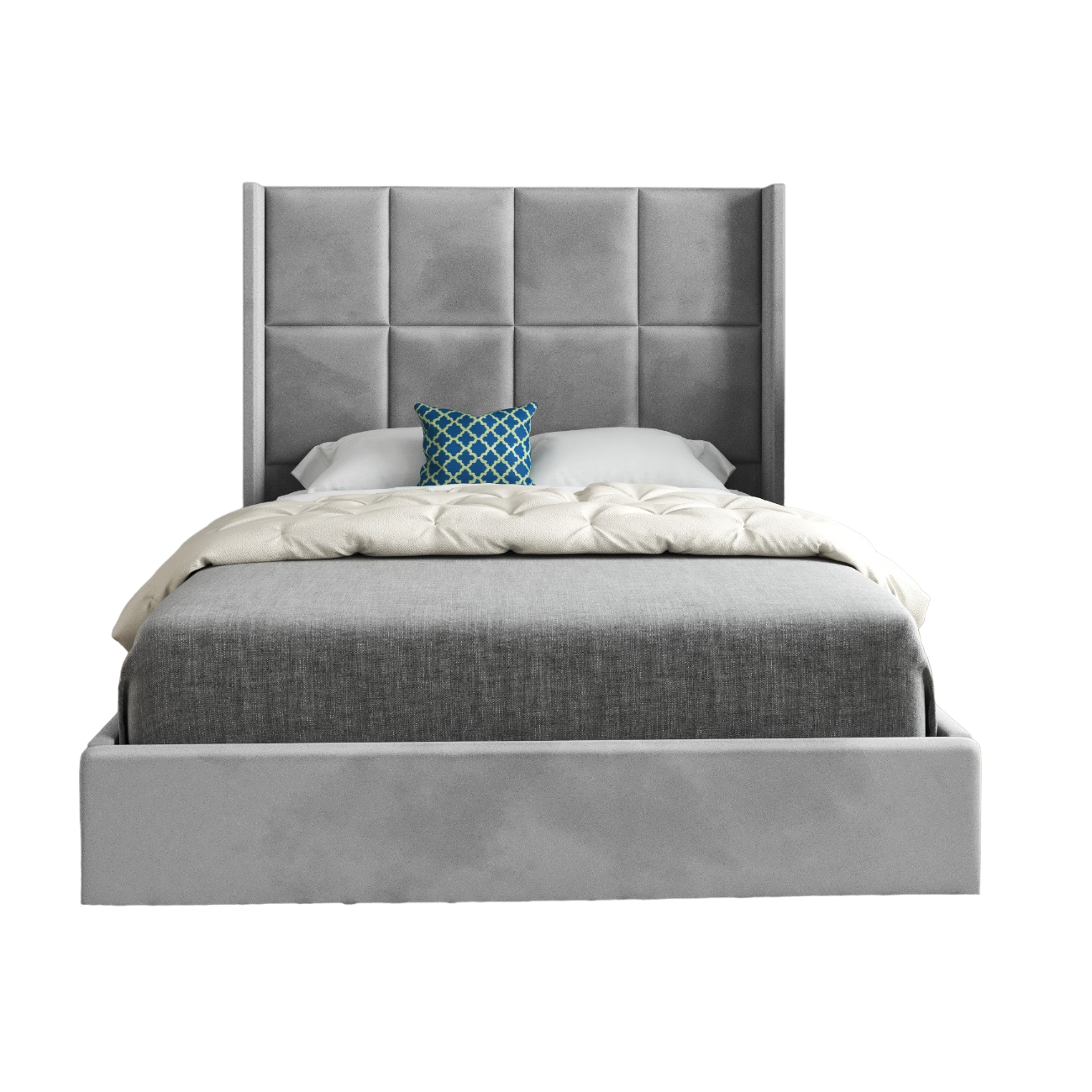 Quanta Straight Winged Upholstered Soft Velvet Bed Frame