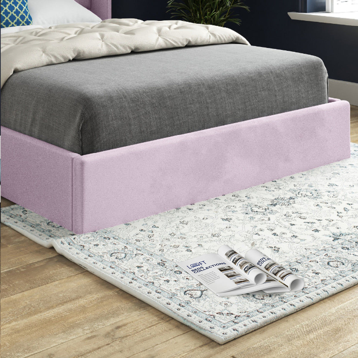 Makis Straight Winged Upholstered Soft Velvet Designer Bed Frame