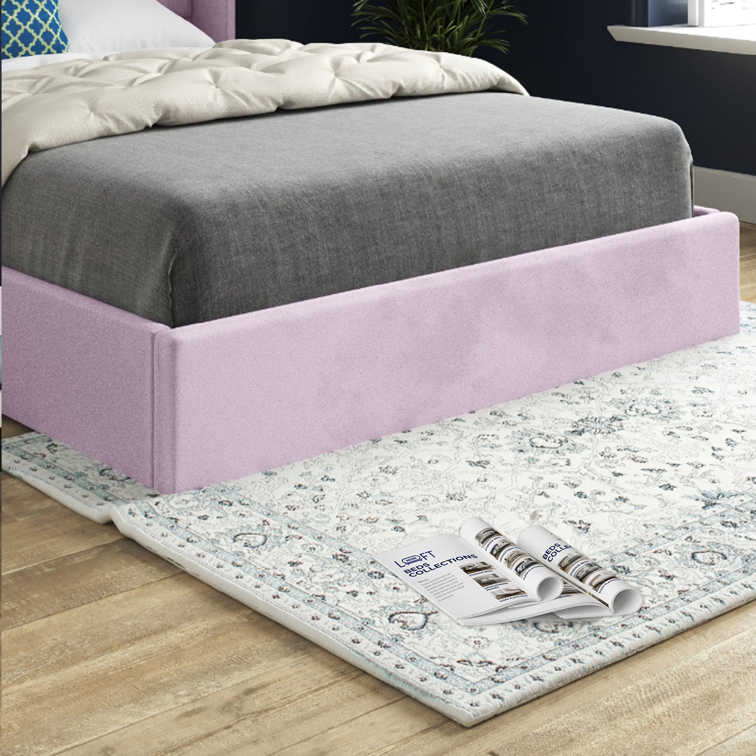 Makis Straight Winged Upholstered Soft Velvet Designer Bed Frame