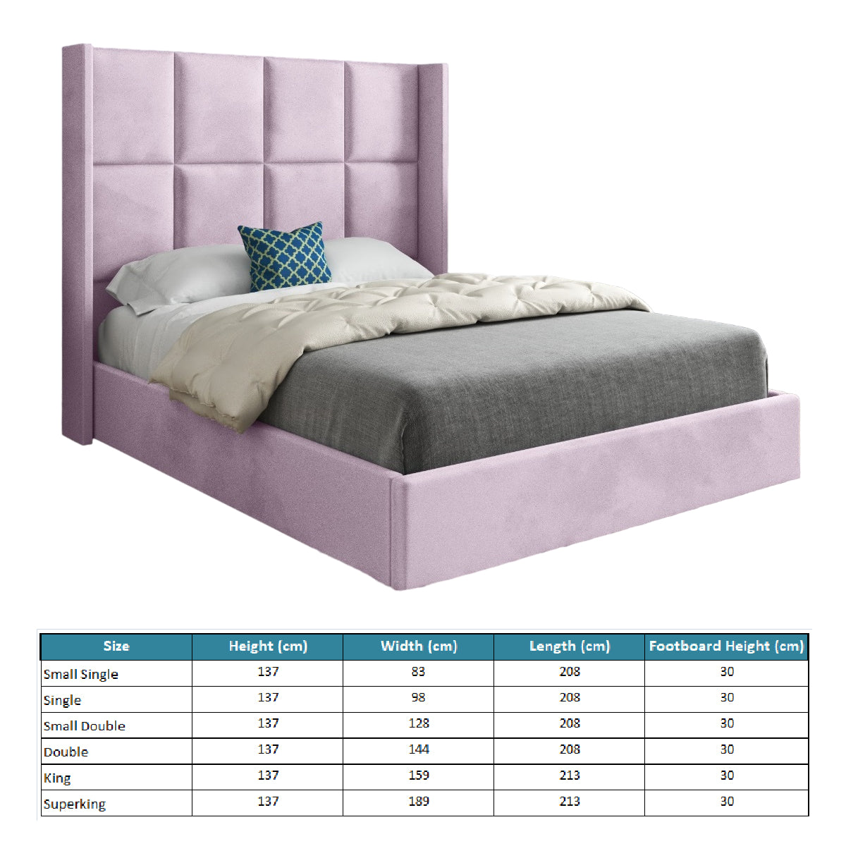 Makis Straight Winged Upholstered Soft Velvet Designer Bed Frame