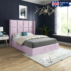Quanta Straight Winged Upholstered Soft Velvet Bed Frame